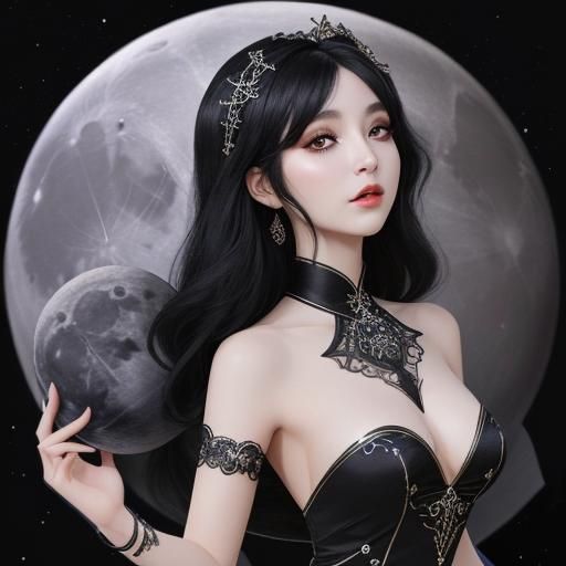 Moon Goddess in Formal Dress: Fantasy Portrait