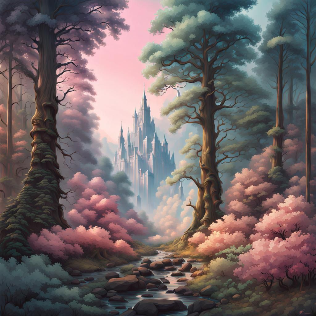 Pastel Feywild Forest in Digital Matte Painting