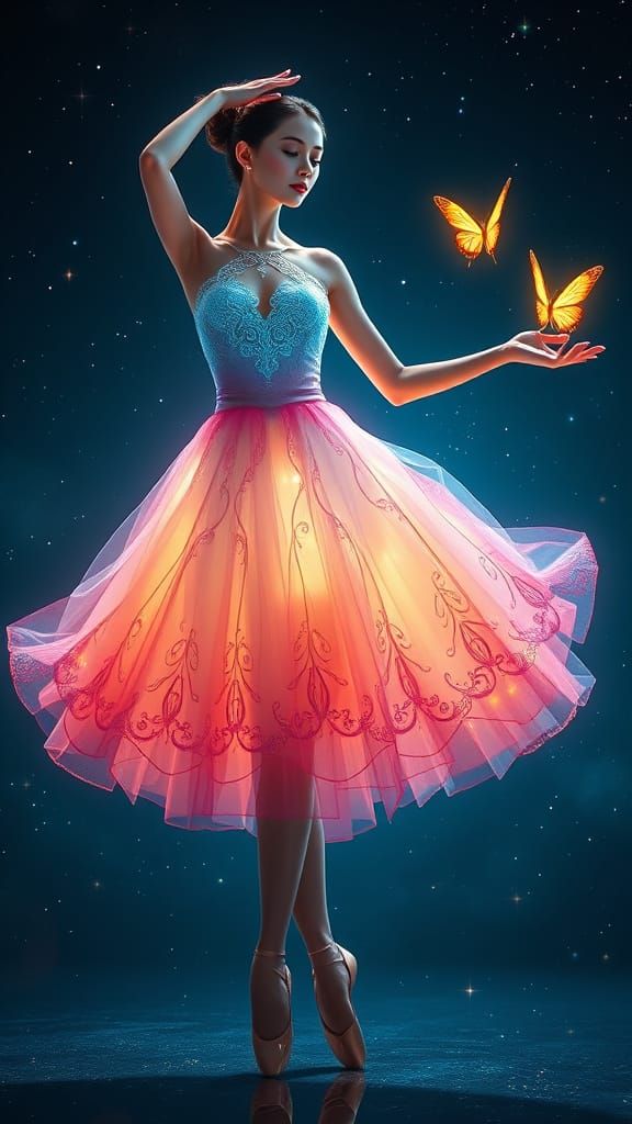 Portrait of ballerina with long, lacy tutu.🩰