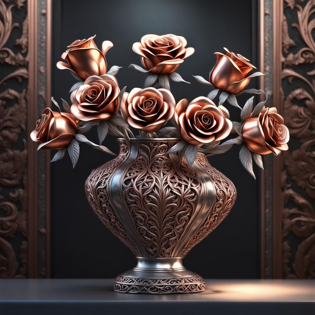 Metallic Roses in Ornate Vase, Gothic Art
