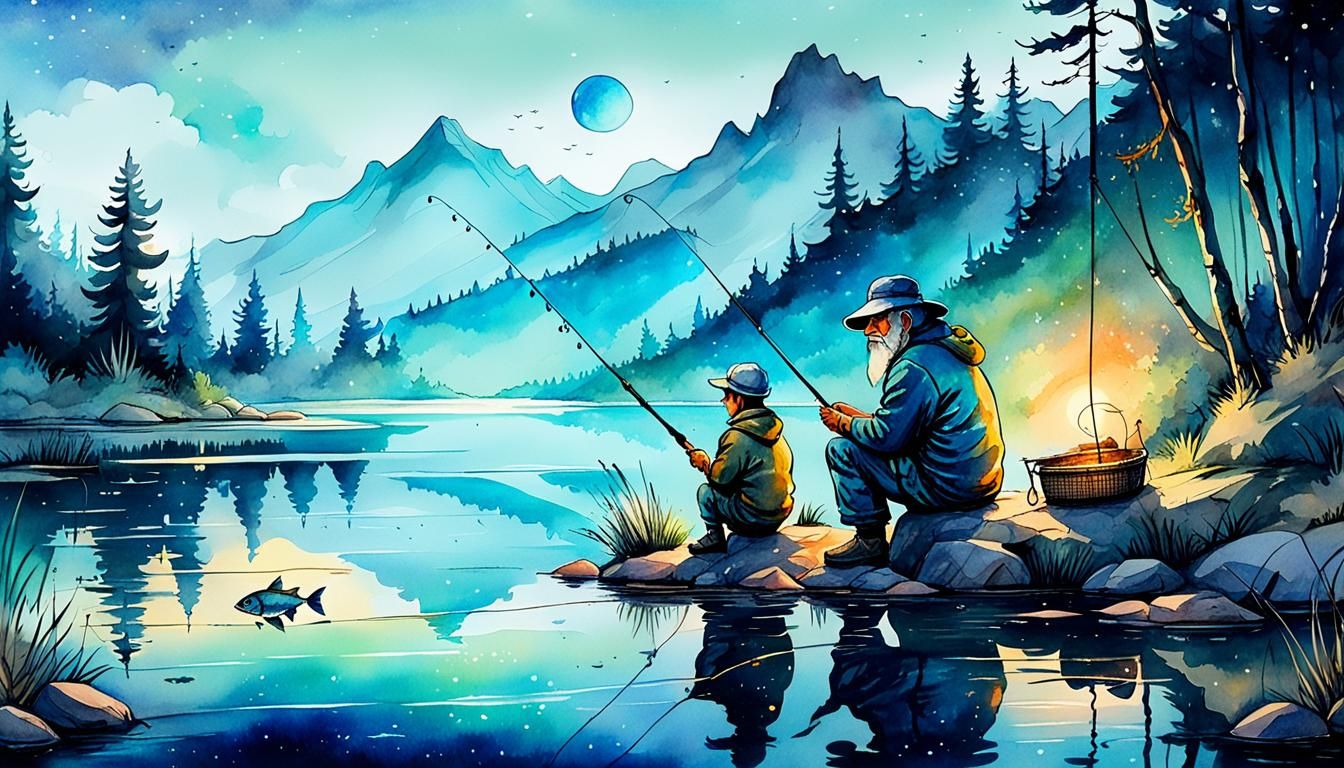 fishing on the lake shore