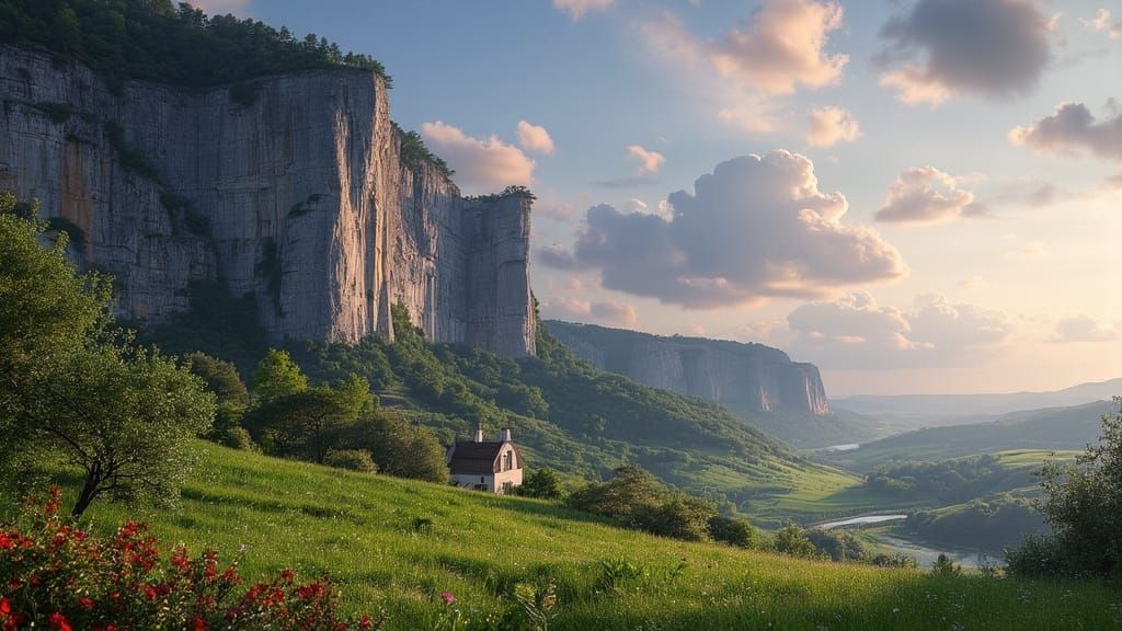 Majestic Cliff Overlooking Norman Bocage in Surreal Style