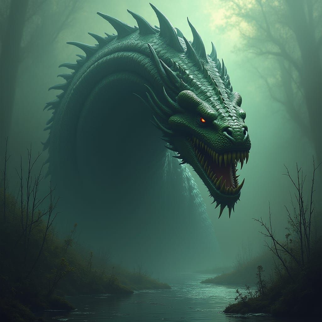 Swamp Wyrm Emerges in Dark Fantasy Art