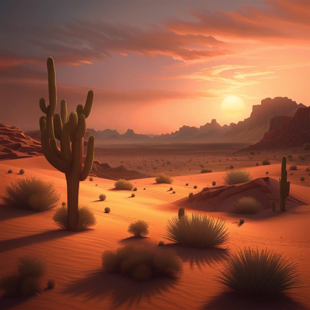 Tranquil Desert Sunset in Hyperreal Detail