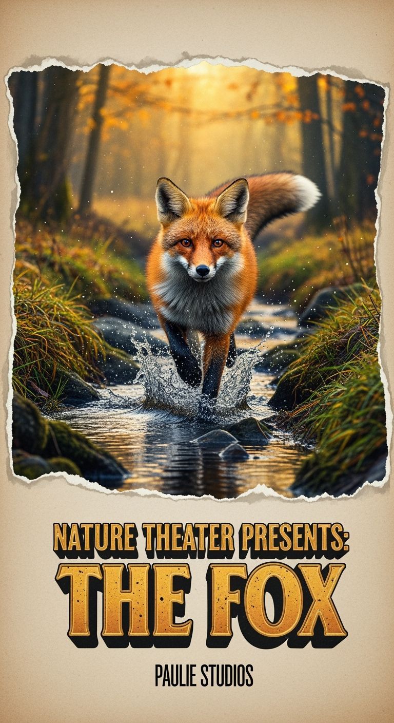 Red Fox in Forest: Distressed Movie Poster Art