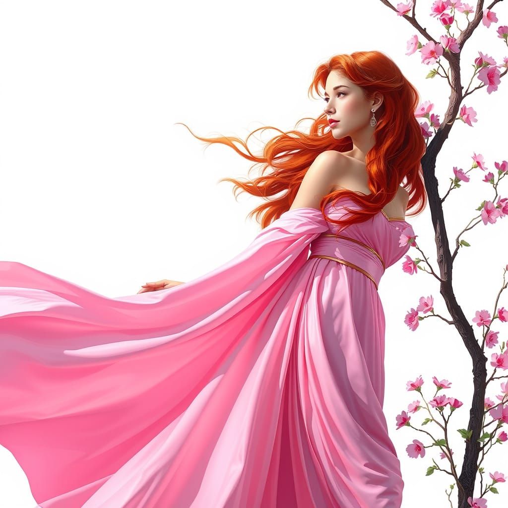 Goddess of Spring in Elegant Pink Gown