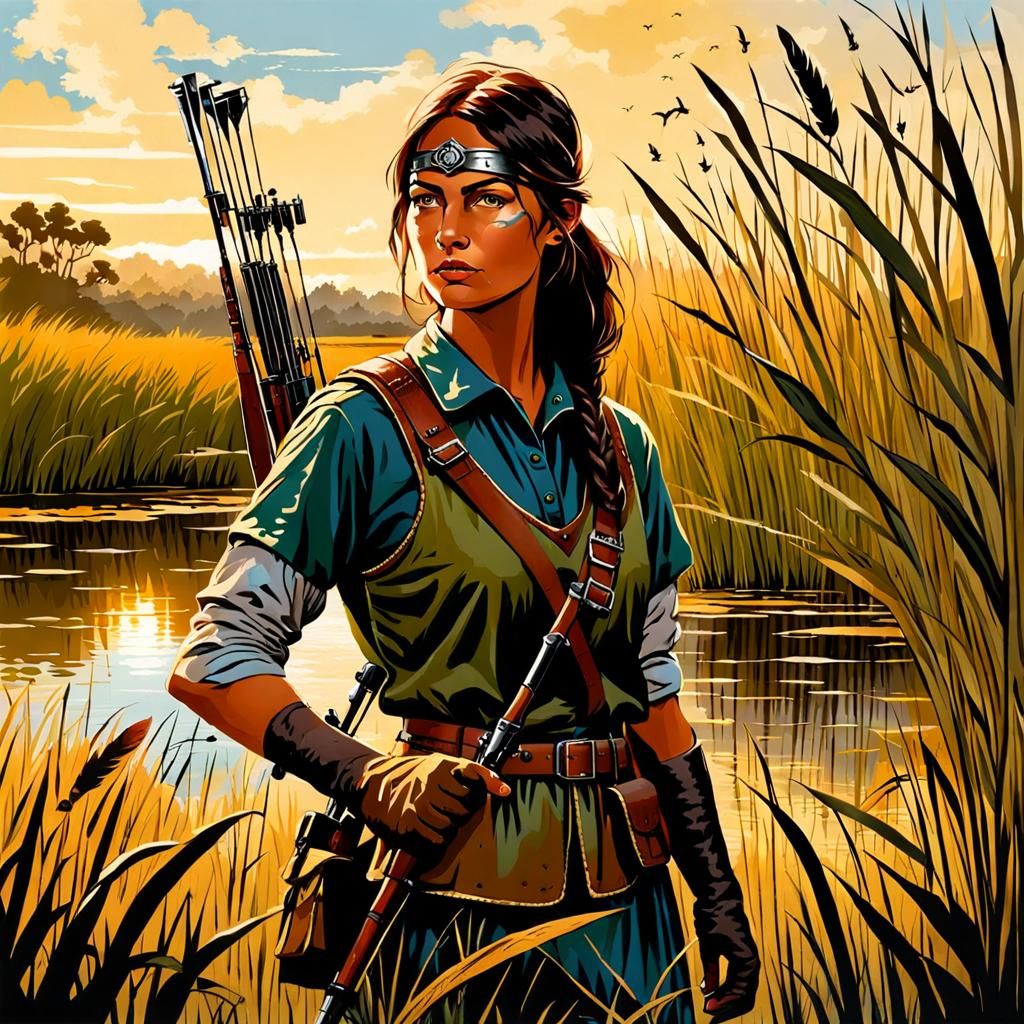Huntress in Wetlands, Classical Portraiture
