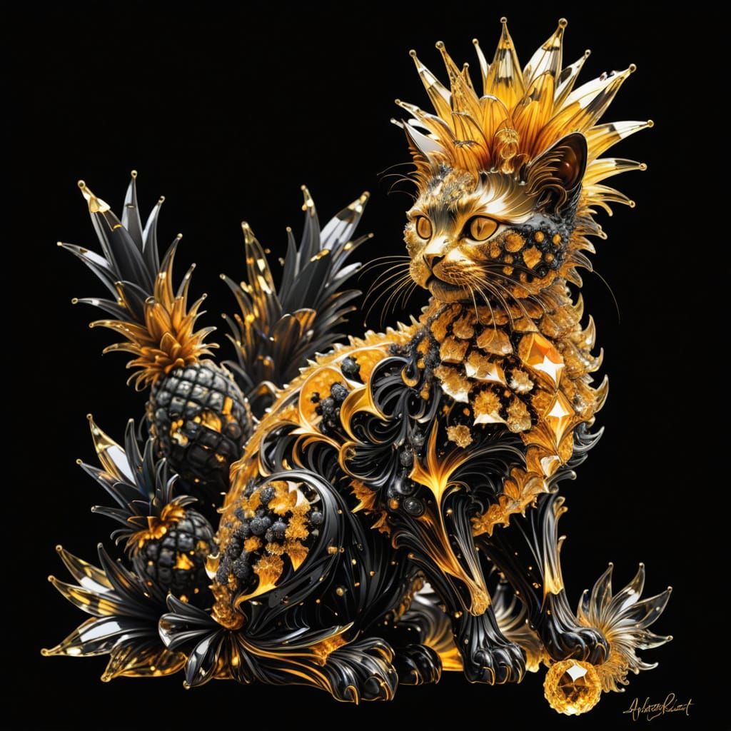 Exotic Fractal Cat in Golden Fire