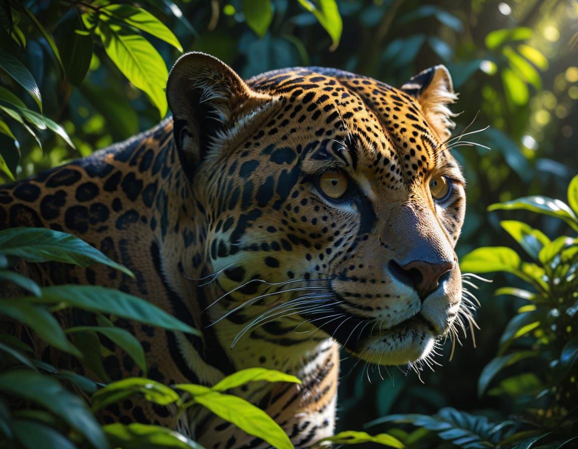 Jaguar Emerging from Rainforest Foliage in Vibrant Color