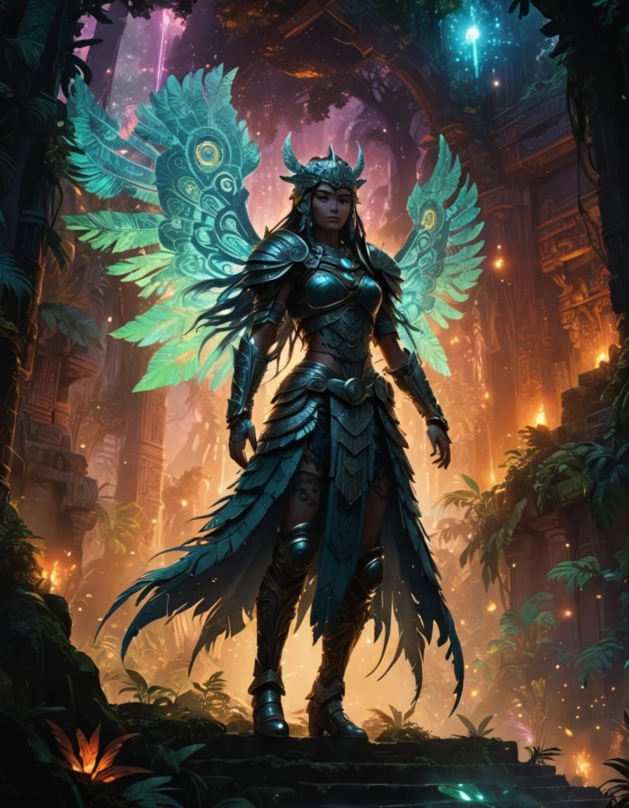 Aztec Warrior Woman in Anime Style