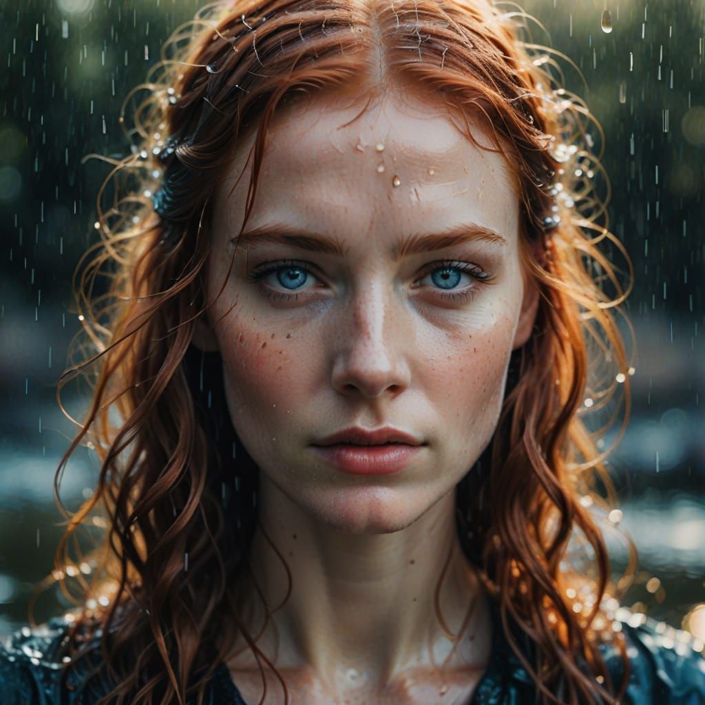 Serene Red-Haired Woman in Ethereal Glow