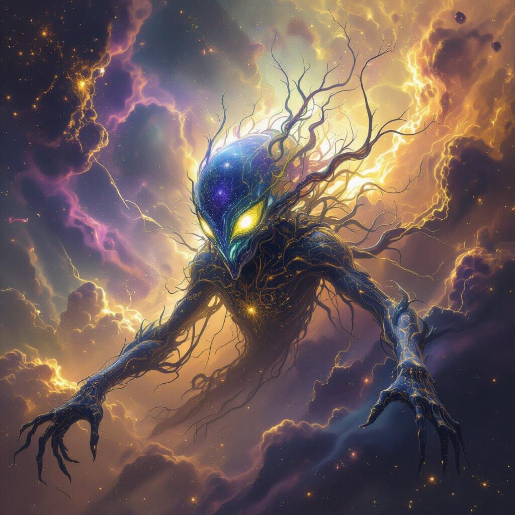 Ethereal Cosmic Entity in Mystical Nebula