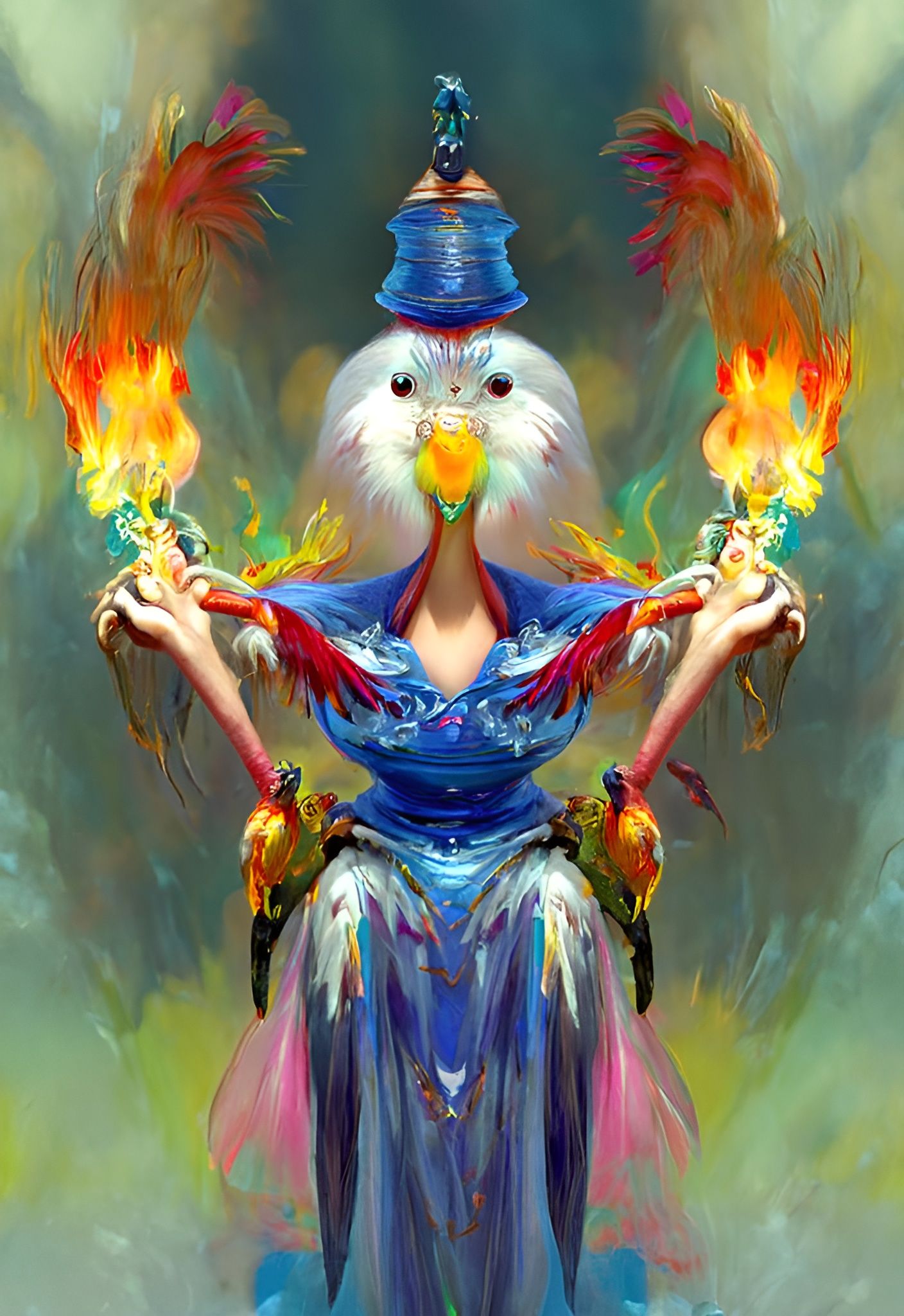 Bird Wizard Casting a Pyromancy Spell