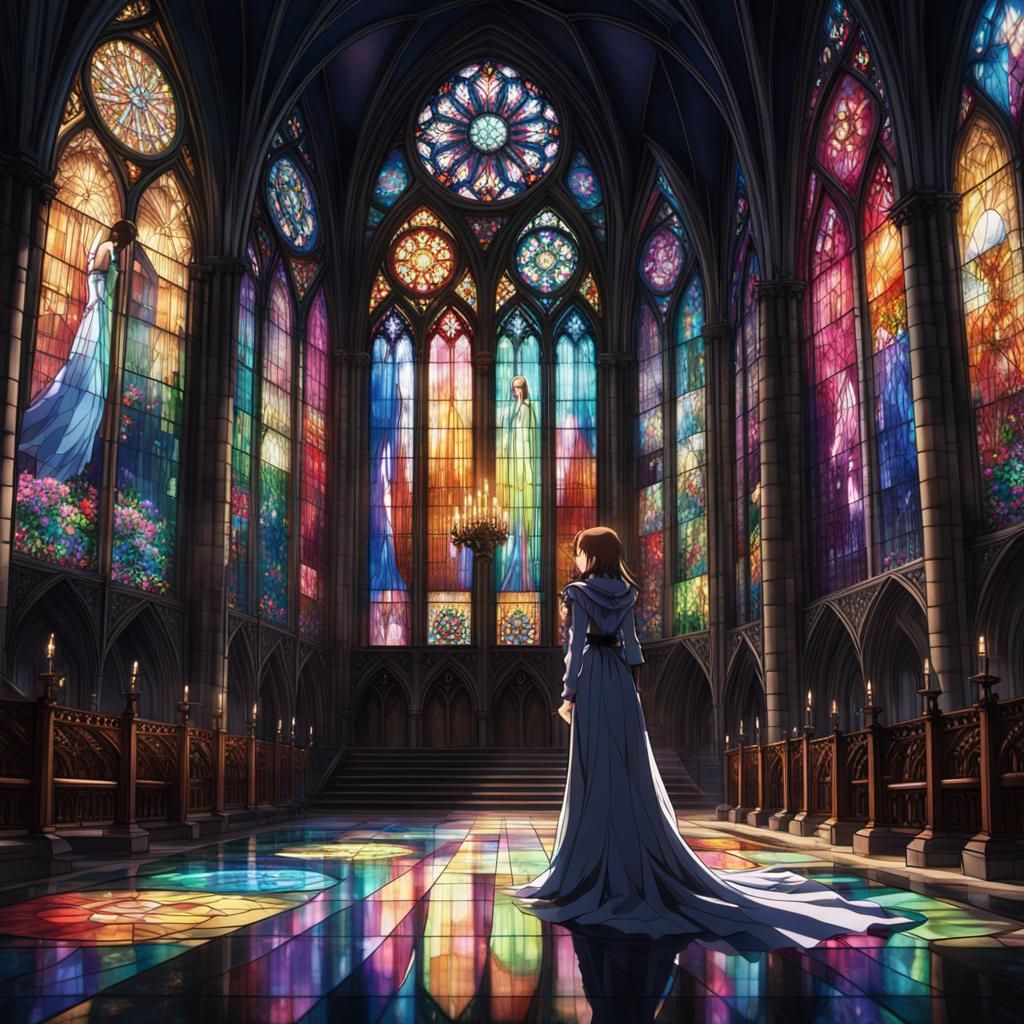 Gothic Cathedral Stained Glass: Anime Style Masterpiece