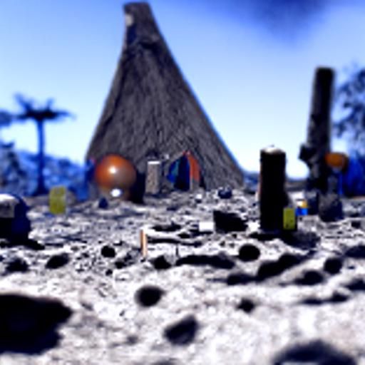 Primitive Lunar Village with Earth View in 3D