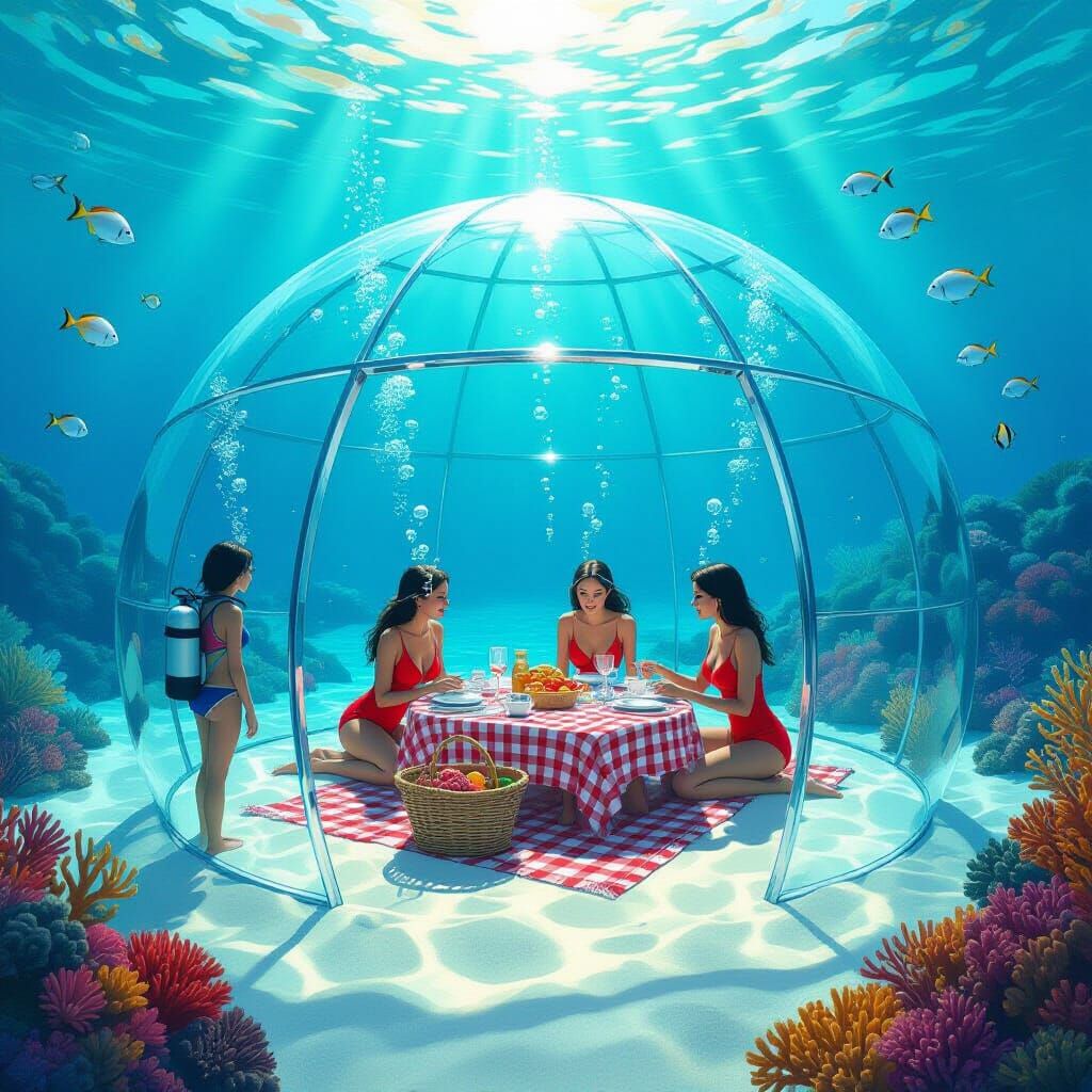 Underwater Picnic in Glass Dome: Dreamlike Scene