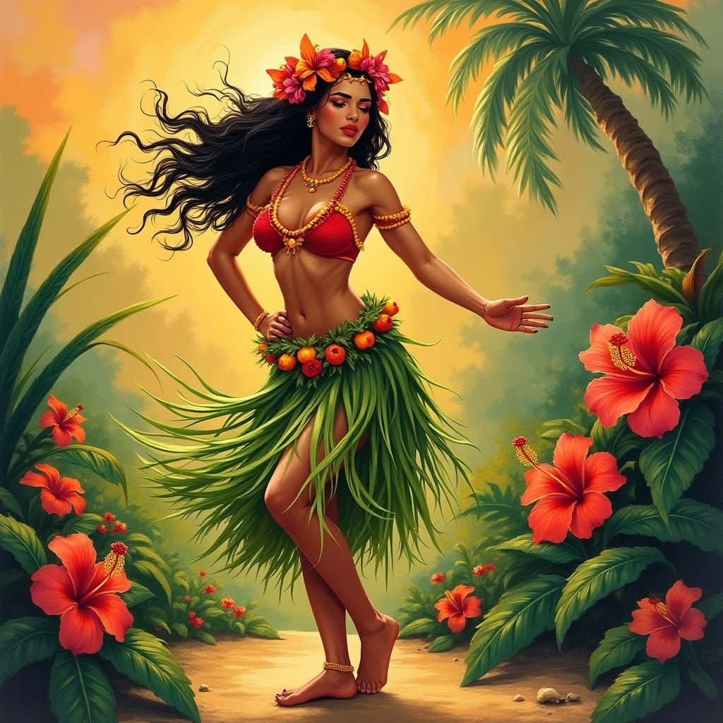 Hawaiian Hula Dancer in Tropical Paradise
