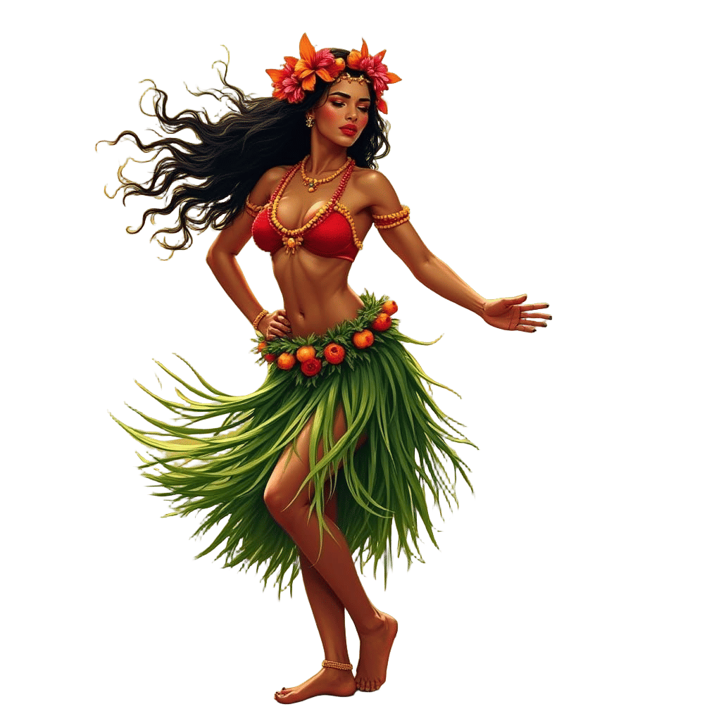 Hula Dancer in Traditional Hawaiian Attire