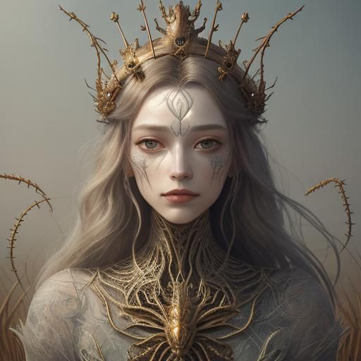 Insect Queen in Wheat Field: Surreal Portrait