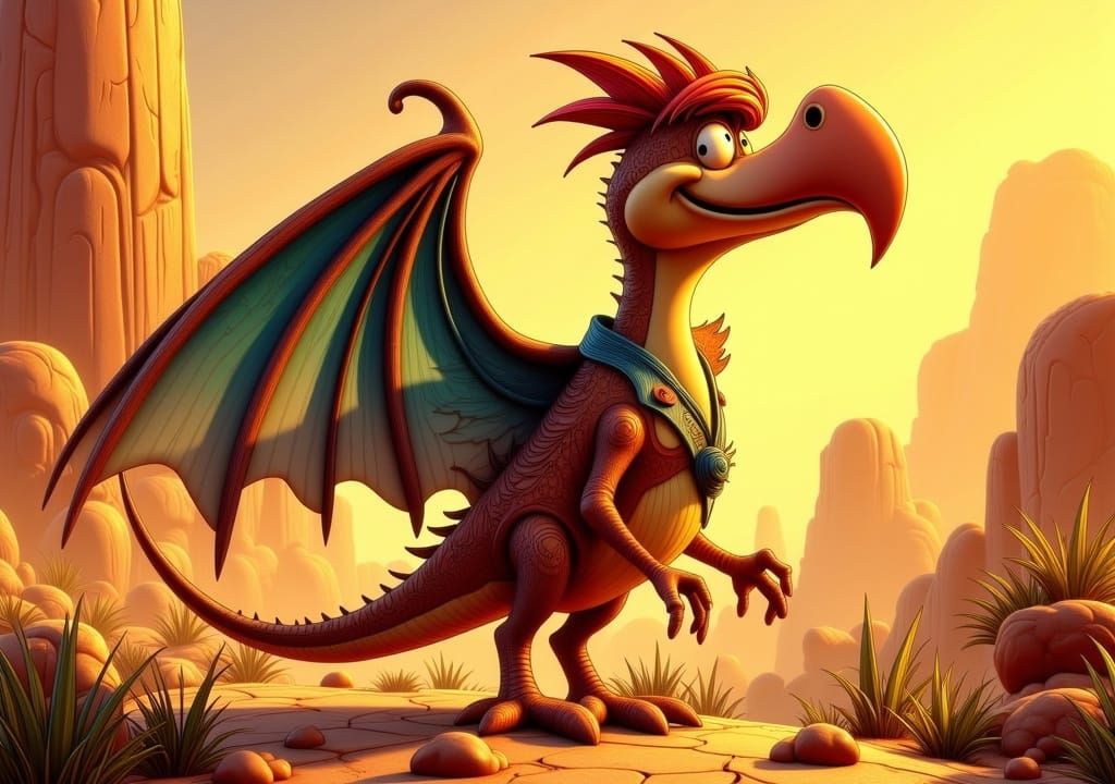 Fred Flintstone as Pterodactyl in Retro Cartoon Style