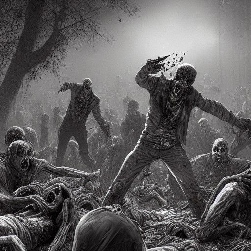 Desperate Survivors Gun Down Zombies: Dore-inspired Art