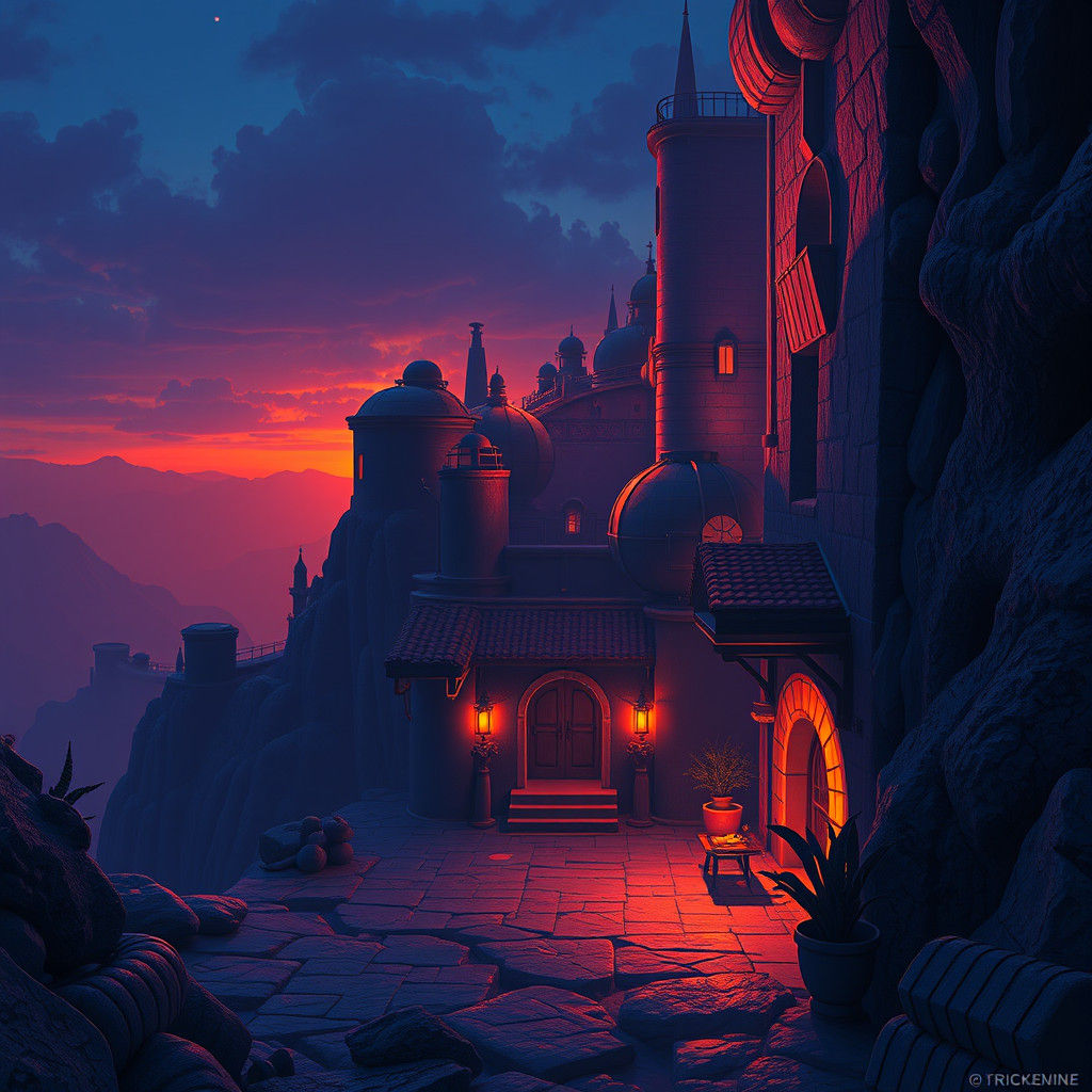 Seminterrato in Bold Blues and Oranges, Matte Painting