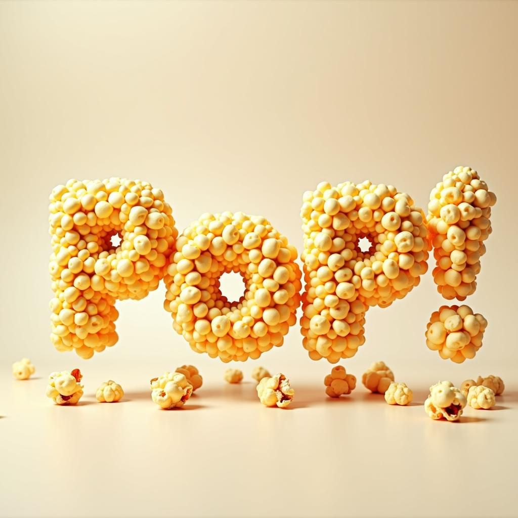 Popcorn Word Art in Whimsical 3D Render