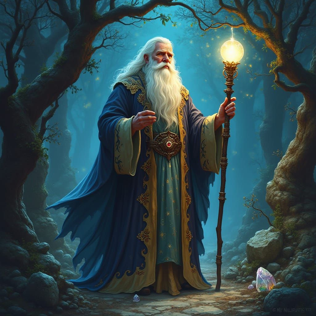 Mystical Wizard in a Hidden Grove