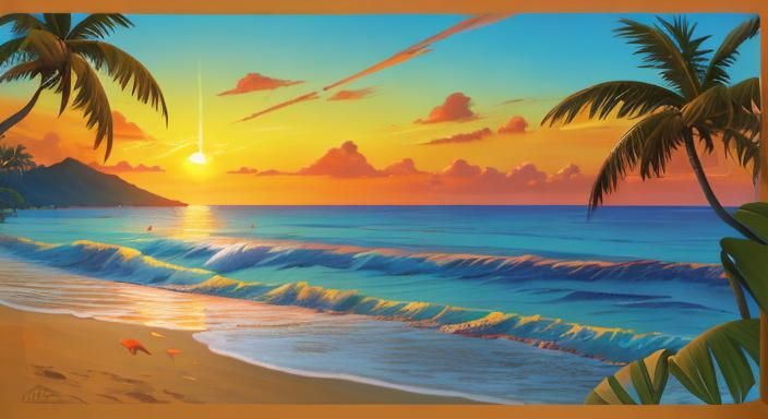 Kuta Beach Sunset: Tropical Oil Painting Landscape
