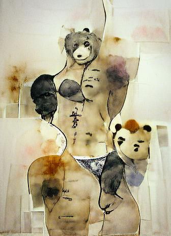 Erotic Mixed-Media Collage in Sumi-e Style