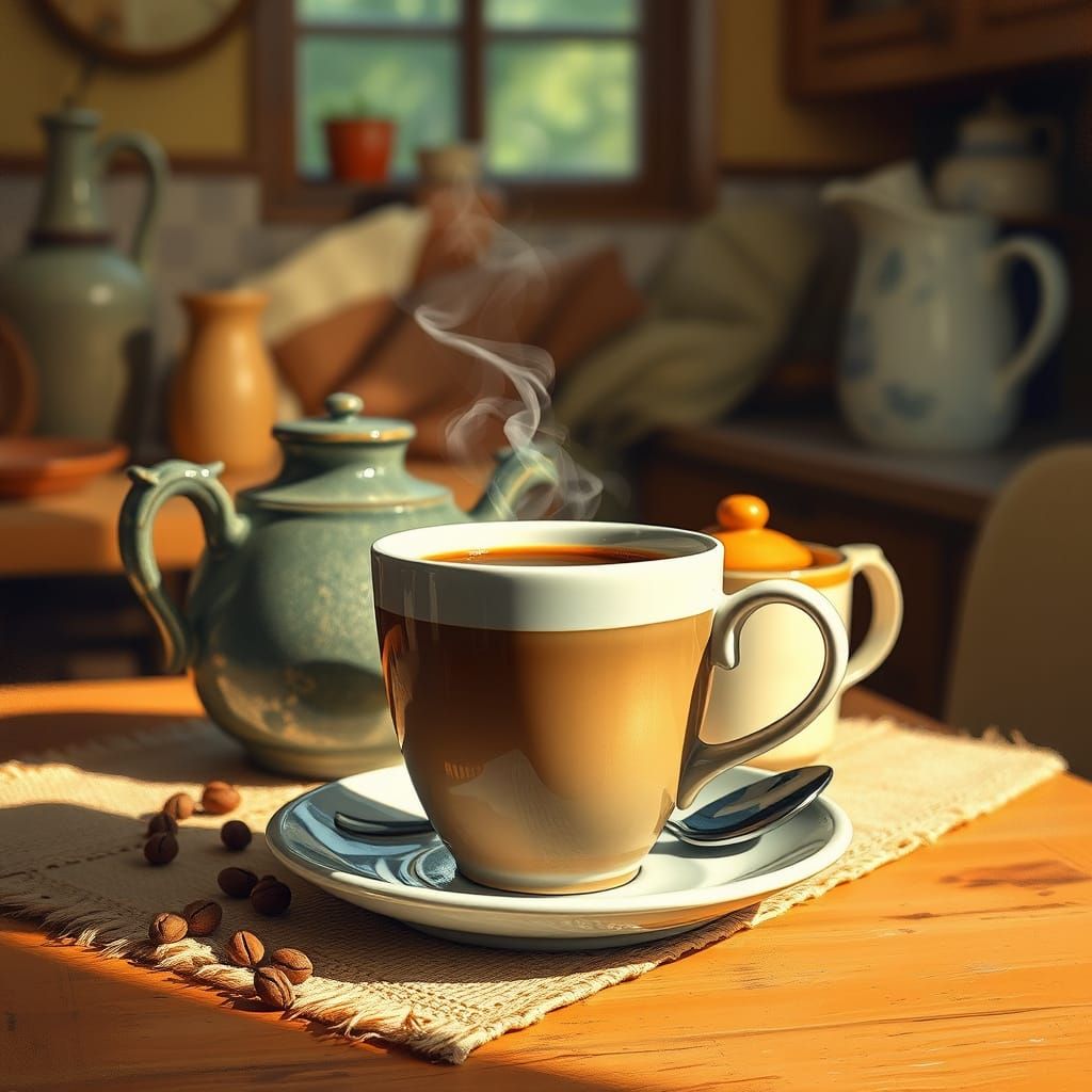 Warm Morning Coffee in a Cozy Homely Kitchen