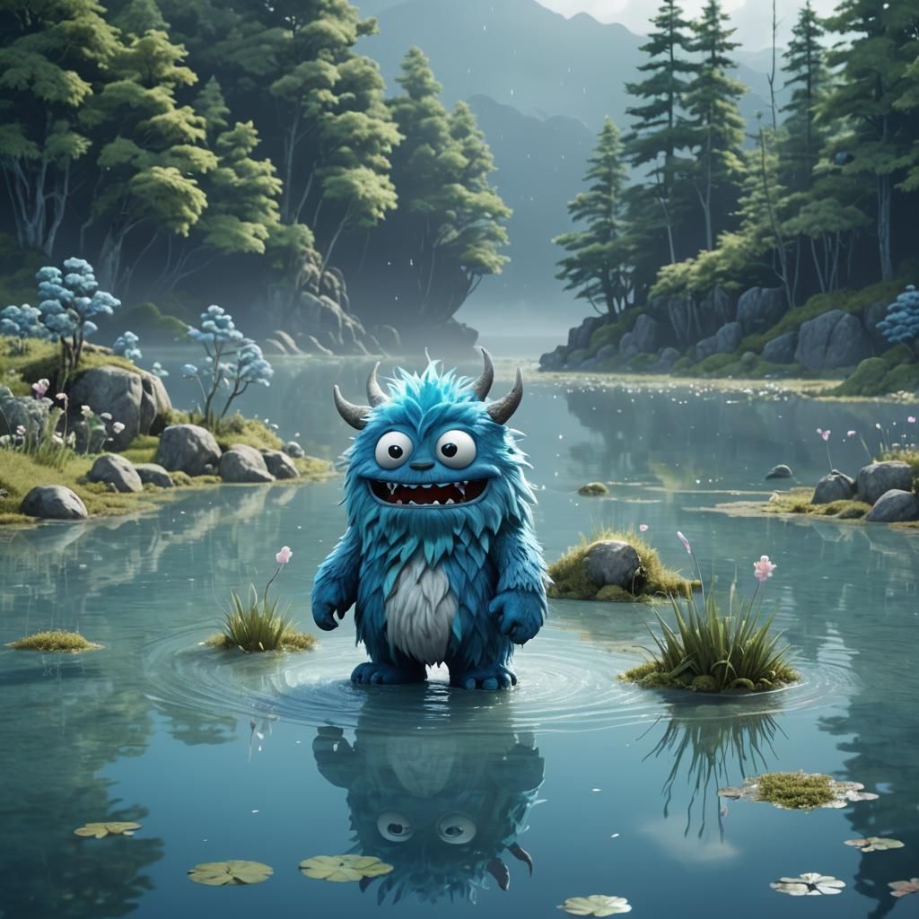 Cute Furry Monster Rainmaker in Miyazaki Style