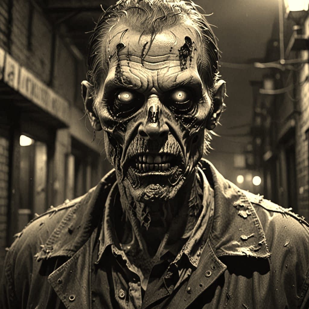 Decaying Zombie in Abandoned Alleyway