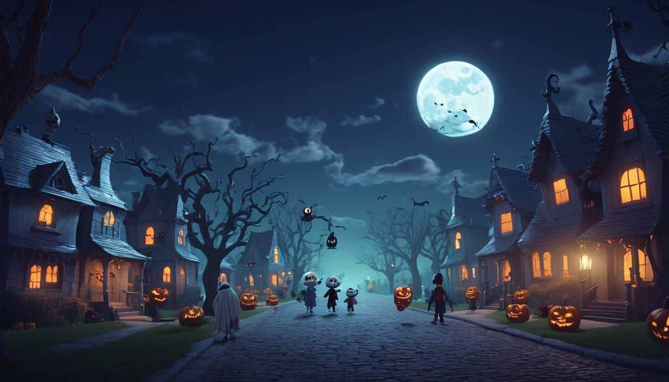 A Cute Halloween Scene with Friendly Ghost