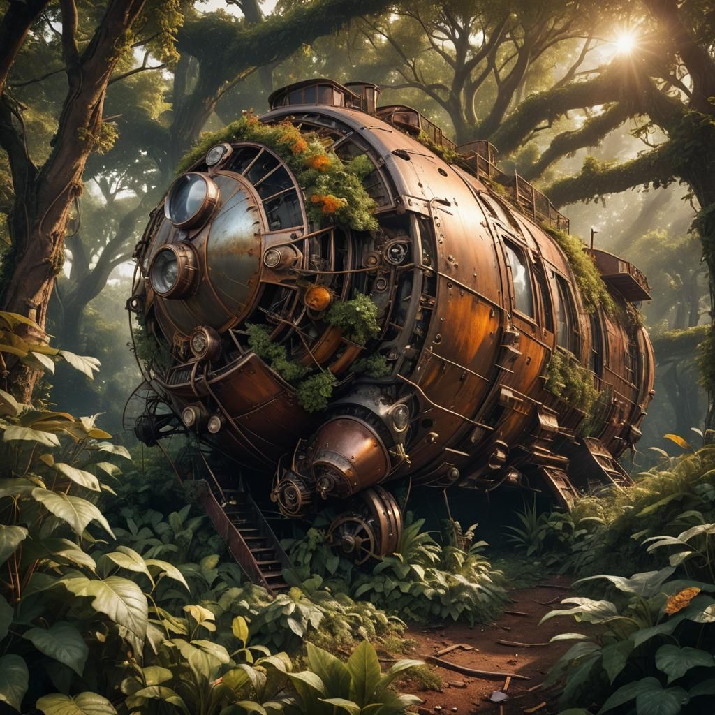 Hyperrealistic Steampunk Airship Digital Matte Painting