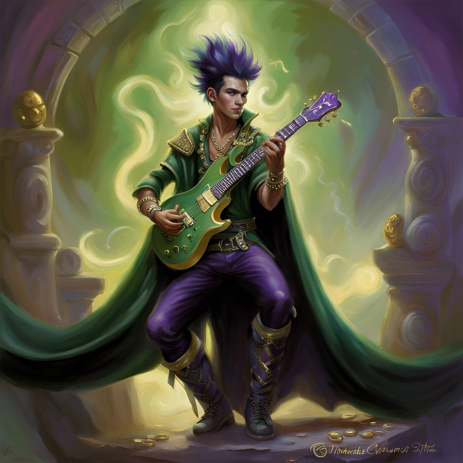 Half-Elf Bard's Magical Electric Guitar Performance