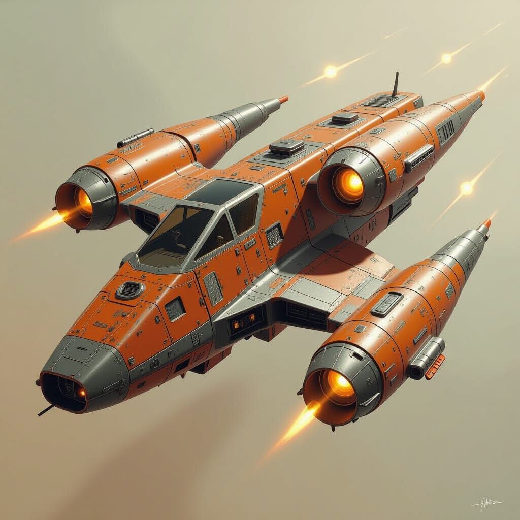 Weathered Spaceship Concept Art in Outer Space