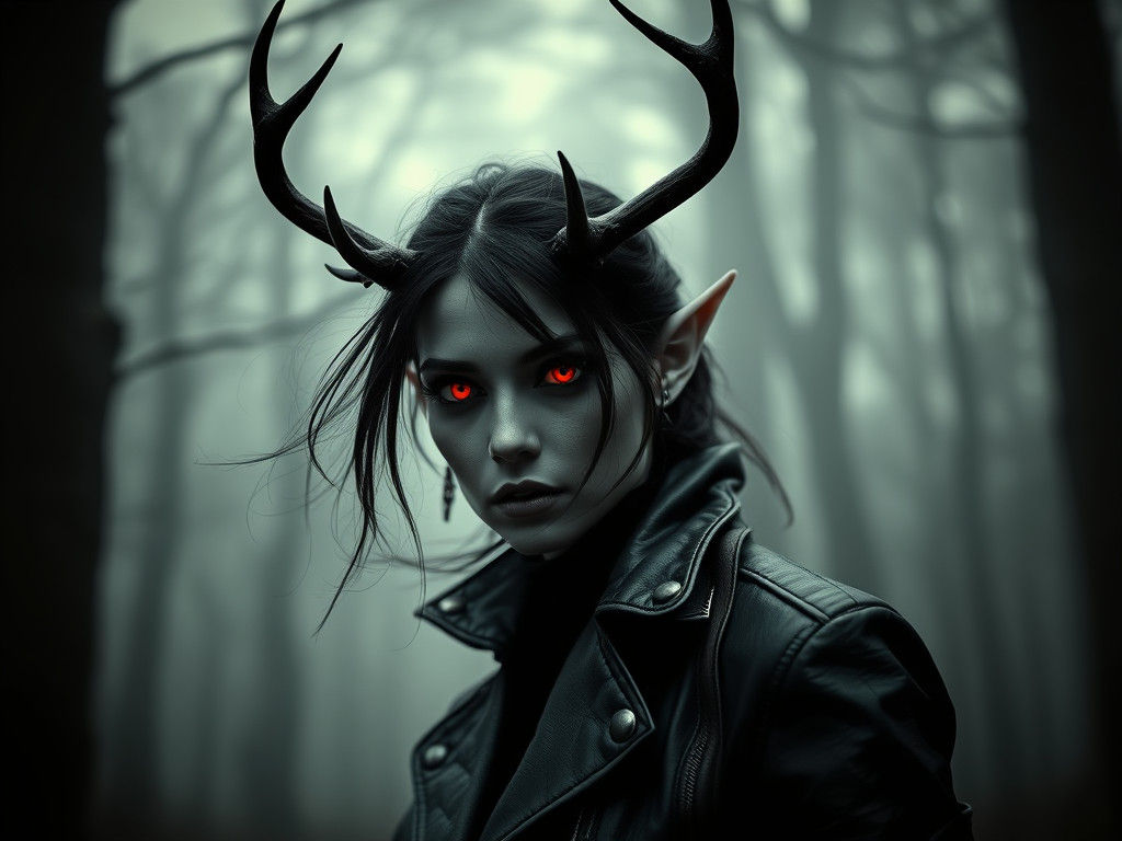 Gothic Elven Woman Portrait in Film Noir Style