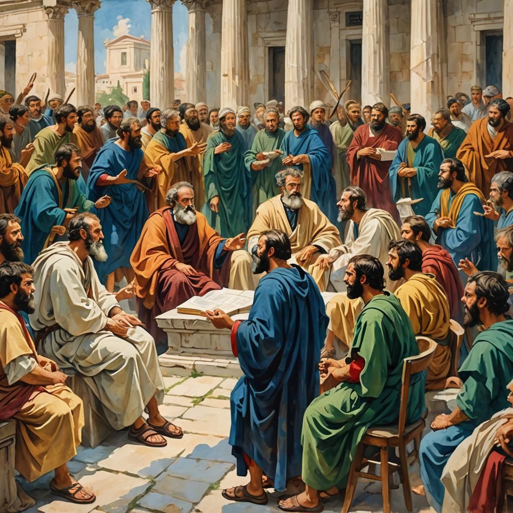 Paul Debates Scholars: Gouache Impressionist Masterpiece