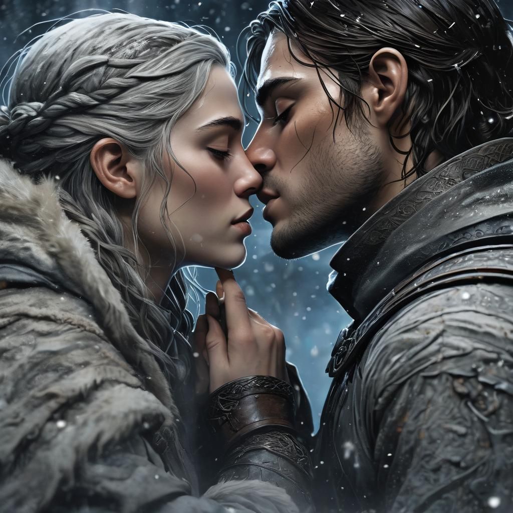 Romantic Kiss in a Snowy Landscape, Comic Book Art