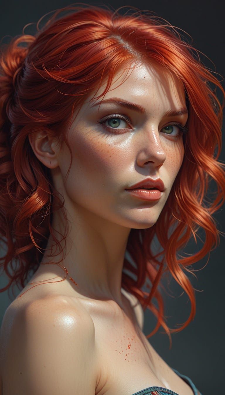 Red-Haired Woman Portrait with Dynamic Lighting