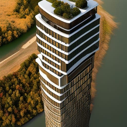 Vine-like Building on Riverbank in Sci-Fi Style