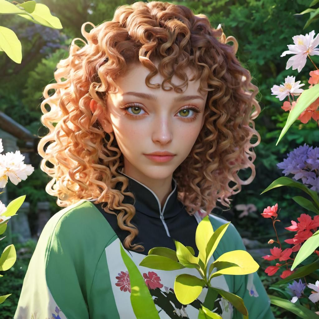 Anime Portrait of a Girl in Japanese Garden