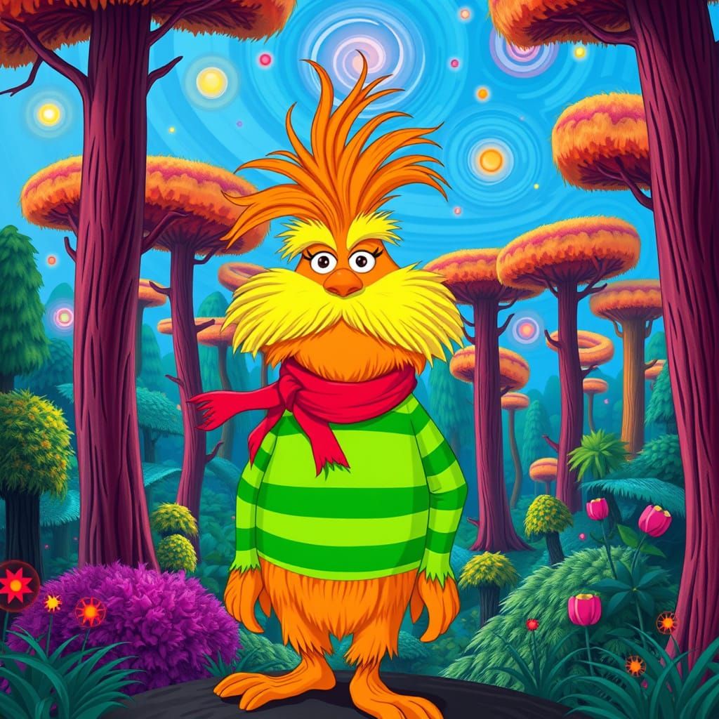 Whimsical Lorax Hybrid in Vibrant Forest