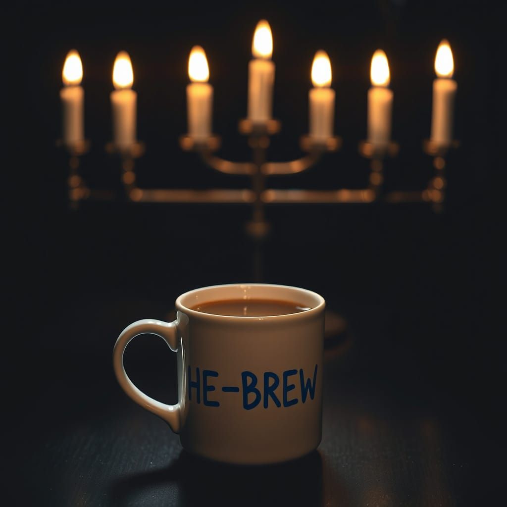 Moody Coffee and Menorah Scene in Low Light
