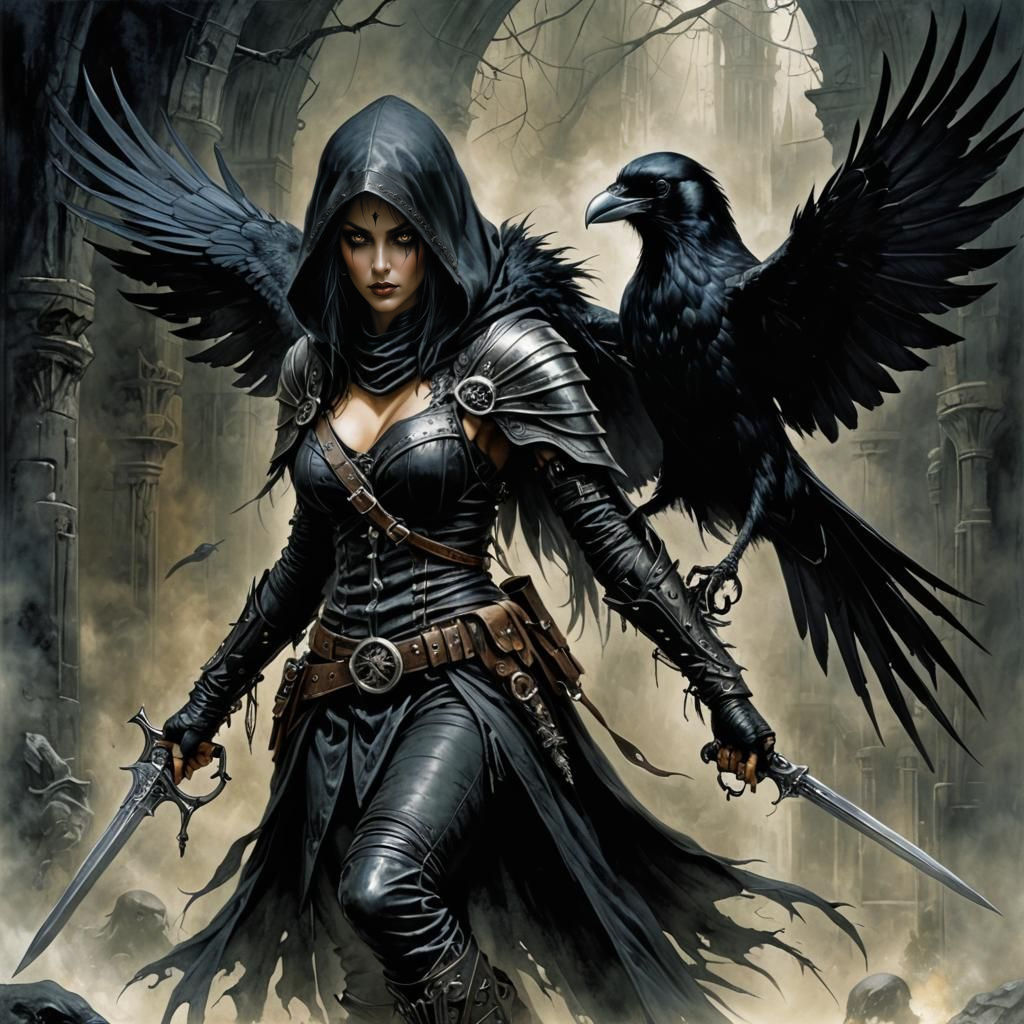Raven Assassin in Dark Fantasy Style