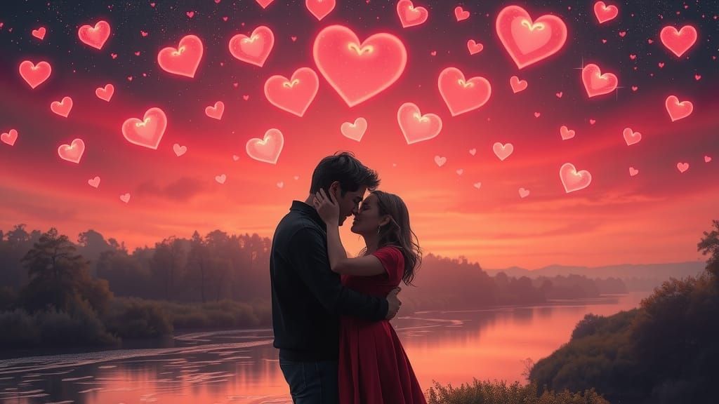 Lovers Embrace Under a Heart-Shaped Starry Sky