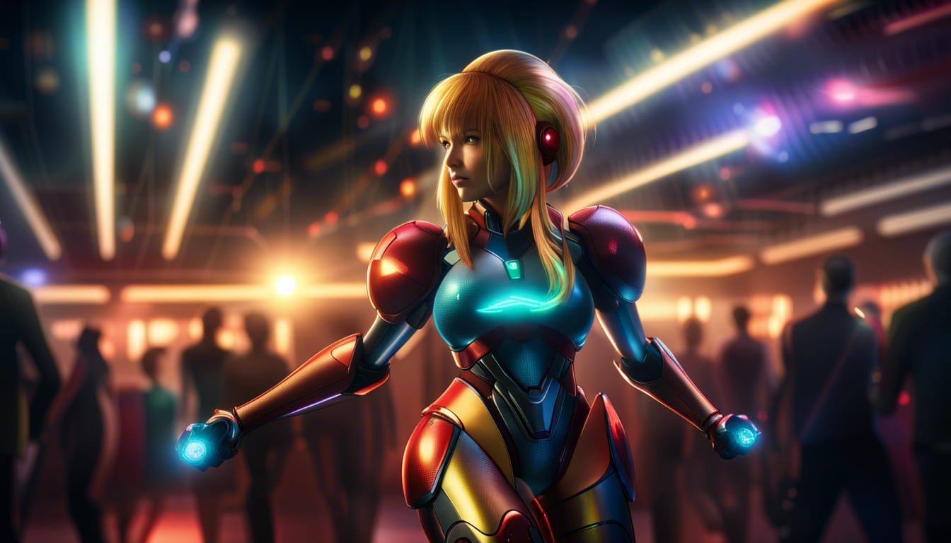 Hyperrealistic Samus Aran Dancing in Nightclub