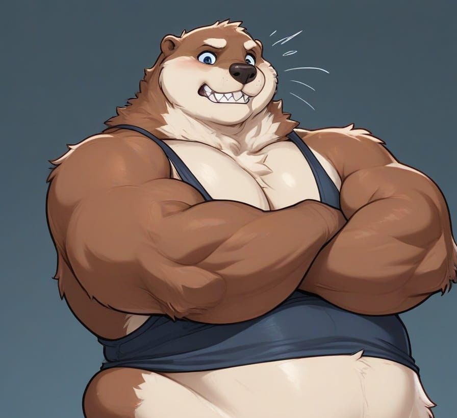 Confident Obese River Otter Portrait with Blue Eyes