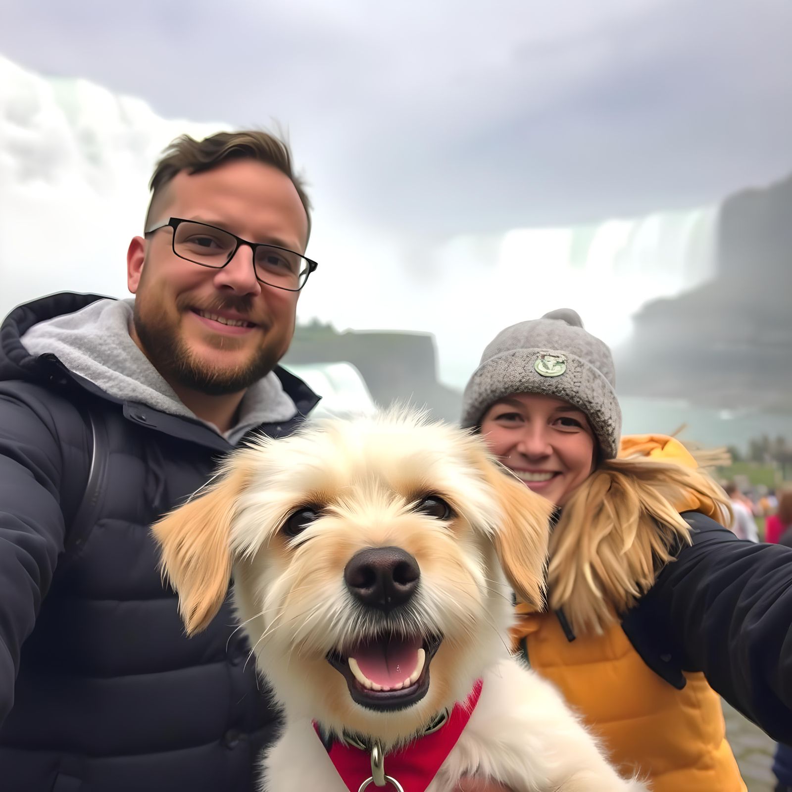 Dog Photobombs Couple at Niagara Falls